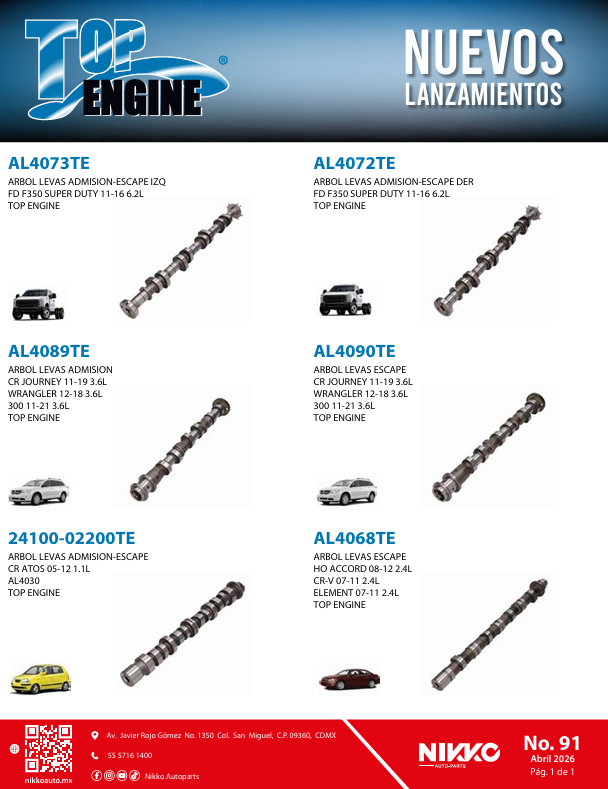 Boletín Arbol Levas Top Engine