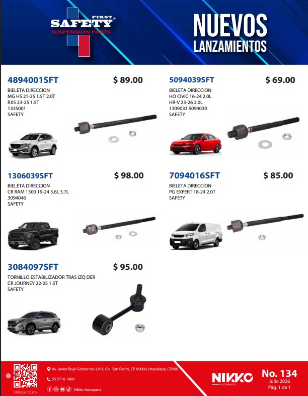 Lanzamiento Bieletas de Dirección y Tornillo Estabilizador Safety
